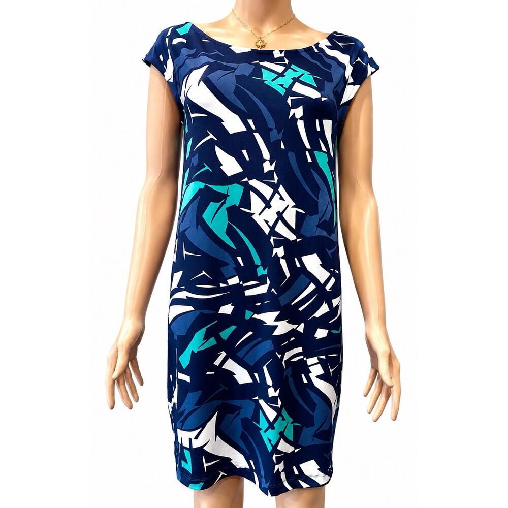 Tori Richard Honolulu Dress XS Blue Abstract Print Stretch Sheath Casual Hawaii